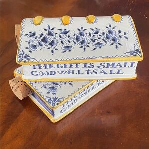 MOMA Ceramic Book Flasks Decor with Blue Floral Motif Made in Portugal